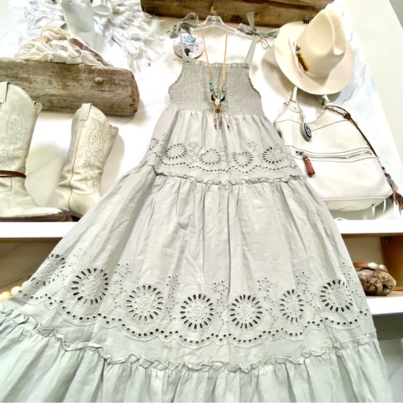 Black Tape Dresses & Skirts - Stunning Sage green prairie eyelit boho dress country shabby chic farmhouse vibe